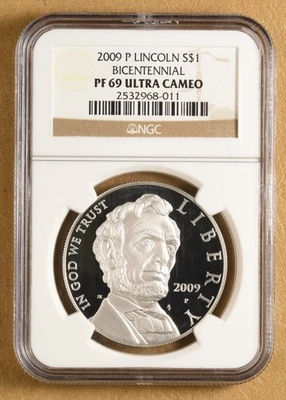2009 Lincoln Bicentennial Commemorative Silver Dollar NGC PF 69 Ultra Cameo - Image 1 of 2