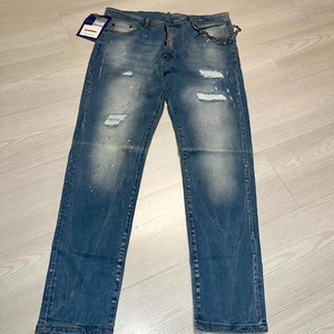 Pantalones de mezclilla para hombre Dsquared2 talla 52 azul algodón salpicaduras pierna recta envejecida - Imagen 1 de 17