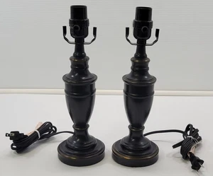 *C) Pair of 2 Dark Brown Black Metal End Table Top Night Stand Lamps - Picture 1 of 9