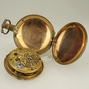 Rare! Approx. 1800 Gold pl. FUSEE Pocket Watch Men's no duplex no repeater RAR - Picture 1 of 9