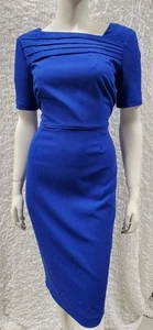 DIANA FERRARI sz L 14 DRESS Blue SHEATH PENCIL Cocktail Formal Pleat Neck #9 - Picture 1 of 12