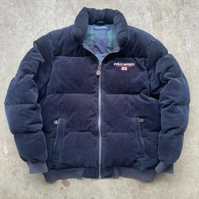 Chaqueta acolchada vintage 90 Polo Sport Ralph Lauren azul marino pana bandera Foto 1 de 4