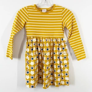 Hanna Andersson Yellow Striped Floral Long Sleeve Dress Size 120 6-7 Casual - Picture 1 of 7