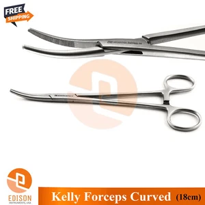 New Hemostatic Locking Serrated Forceps Curved Kelly 18cm Artery Tissue Clamp - Picture 1 of 3