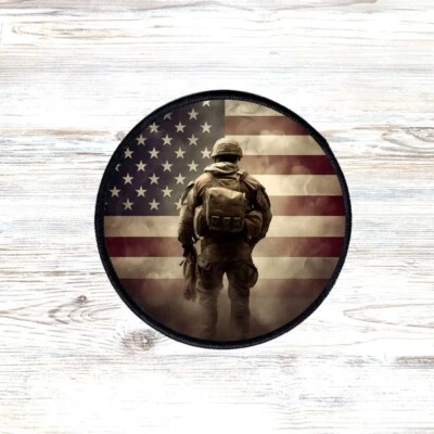 Hat Patch Solider Army Flag Round Sublimation DYI Fabric Patch Glue Iron On Sew - Image 1 of 2