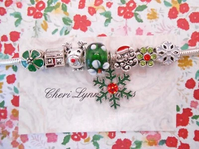 JUEGO DE 8 PIEZAS COLGANTE PULSERA PLATA COPO DE NIEVE CIRCONITA CÚBICA SANTA RENO NAVIDAD CUENTAS Foto 1 de 4