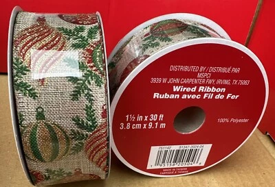 LOTE de 2 ADORNOS DE NAVIDAD Brillo 1 1/2” X 30’ Cinta con Cable por Celebrate It Foto 1 de 3