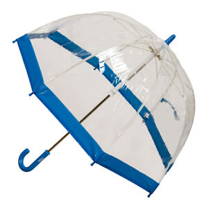Clifton Kids 67cm Clear PVC Dome/Birdcage Umbrella Wind Resistant Blue Border