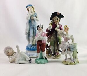 Lot Of 5 Miniature Antique Porcelain German Continental Figurines One Sitzendorf