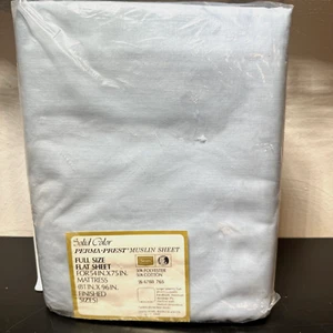 Vintage Sears Perma Prest Muslin Solid Full Size Flat Sheet Sky Blue NOS New - Picture 1 of 5