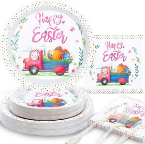150Pcs Easter Plates and Napkins Disposable, Easter Paper Plates Serves 25, - Picture 1 of 3