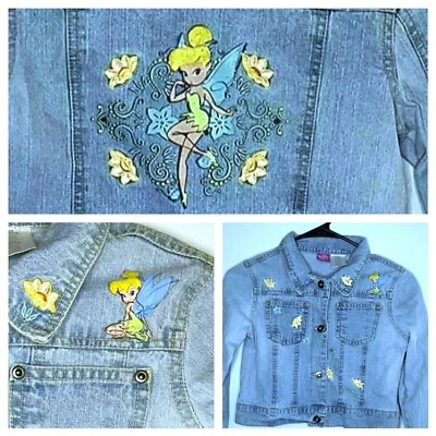 ЗАМЕЧАТЕЛЬНЫЙ МИР DISNEY Динь-Динь девочек Sz S укороченный джинсовая куртка вышивка - Изображение 1 из 4