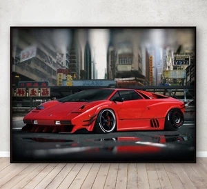 Lamborghini Countach Wall Art Print Sports Car Bedroom Poster Gift A4 Framed - Picture 1 of 3