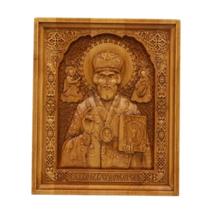 Ikone des heiligen Nikolaus Holz religiöse Schnitzerei orthodox 8,26" - Bild 1 von 1