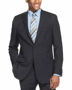 Alfani RED Men`s Jacket Peak Lapel Navy Striped Slim Fit Two Button Sportcoat - Picture 1 of 8
