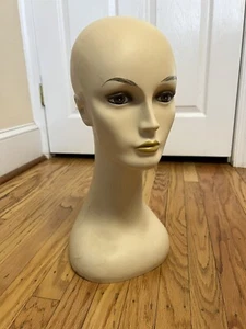 VTG 16” MCM Mannequin Head Bust Countertop Store Hat Jewelry Display Gold Lips - Picture 1 of 13