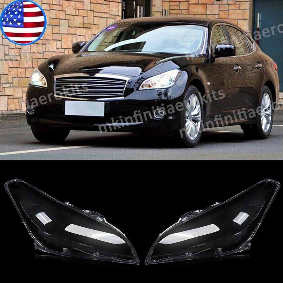 For Infiniti M25 M35h M37 M56 2011-2013 L&R Side Headlight Lens Cover Clear Pair - Image 1 of 4