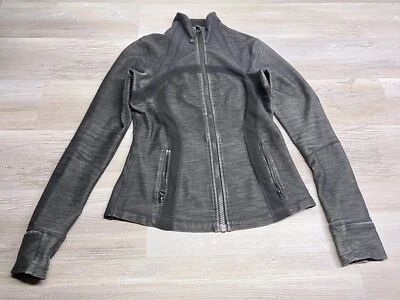 Lululemon Womens Heather Gray Zip Up Jacket Size 6 Stripey Running Athletic Top - Image 1 of 4