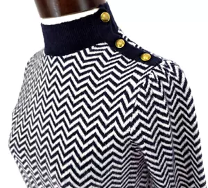 Suéter Simulado J.CREW Mujer S Detalle Botón ALPACA Espiga Rayas Azul Marino AC138* - Imagen 1 de 9