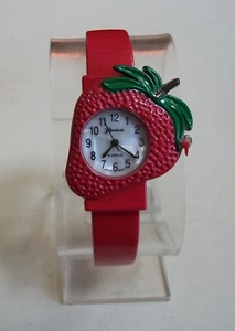 Number Dial Red Finish Strawberry Cute Fashion Bangle Women's Casual Fun watch - Picture 1 of 5