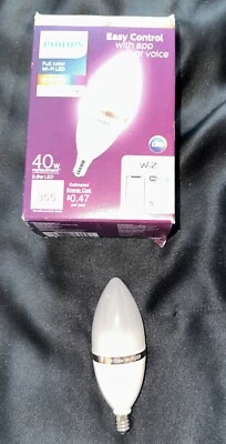 Philips Smart Wi-Fi LED 40-Watt B12 Candle ChaLight Bulb, Frosted Dimmable Color - Image 1 of 4