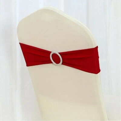 Rojo Oscuro Spandex Silla Bandas Fajas Silla Corbata Arco Cinta Boda Cumpleaños Decoración Foto 1 de 4