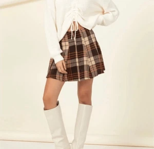 Flannel Plaid Brown Skirt - Picture 1 of 6