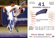 Giovanny Urshela Signed 2013 Grandstand Akron Aeros #NNO Card Auto AU