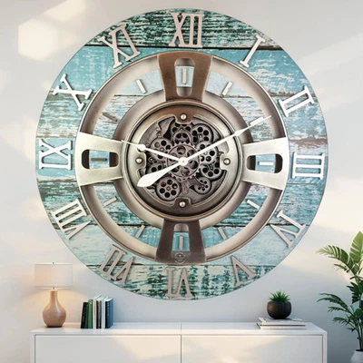 The Gears Clock ENGLAND LINE WALL CLOCK ROUND 36 INCH AQUA GREEN - Image 1 of 4