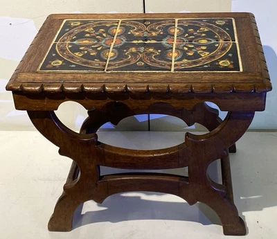 Mesa auxiliar Taylor 6 azulejos madera Mission Monterey California arte y artesanía española Foto 1 de 4