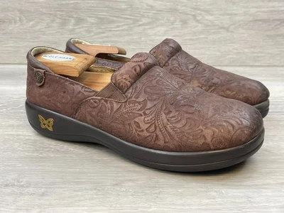 Alegria PG Lite Para Mujer 9 Marrón Zueco Cuero Zapatos Cómodos Remolino Funky Floral Foto 1 de 4