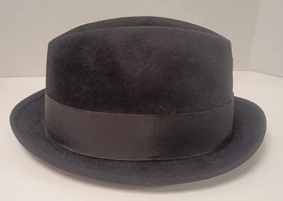 Stetson 1950's Black Fedora With Ribbon 3x Beaver Quality Selv-Edge Size 7 Good - Image 1 of 4