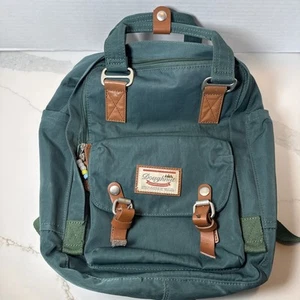 Doughnut Outdoor Adventure Green Backpack Laptop Bag Leather Accent - Picture 1 of 5
