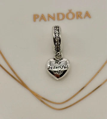 New 100% Genuine Pandora 'My Beautiful Wife' Heart Locket Dangle Charm 791524CZ - Image 1 of 4