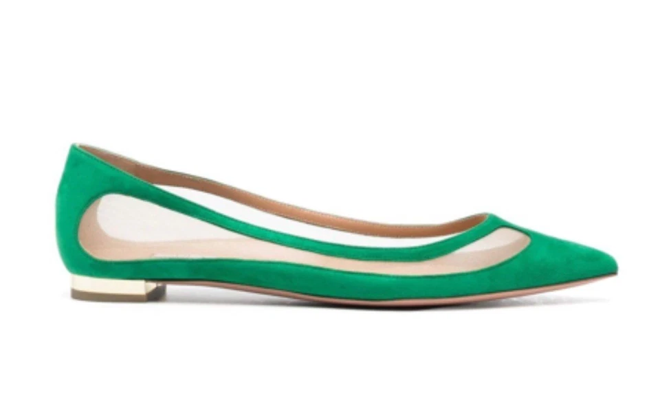Zapatos bailarina Aquazzura Amal panel semi transparente verde y dorado para mujer talla 38/8” Foto 1 de 4