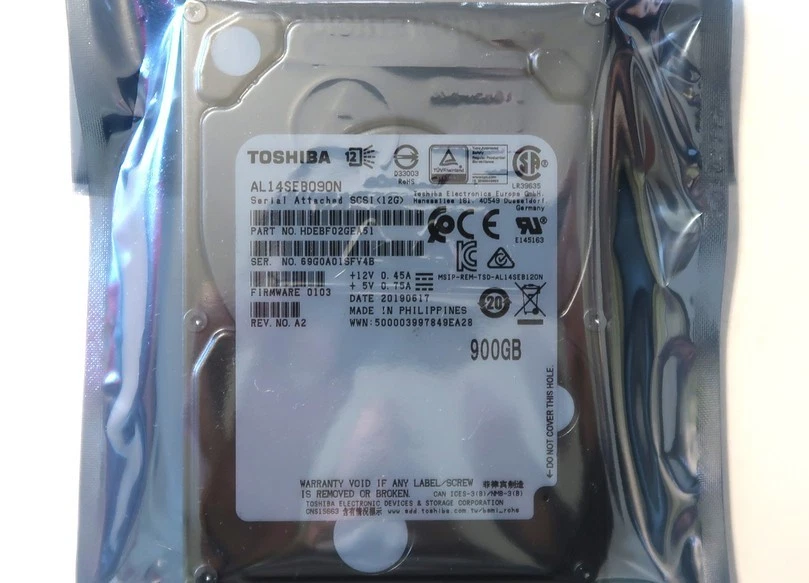 Toshiba AL14SEB090N 10K 6Gb/s HDEBF02GEA51 FW:0103 REV. A2 900gb 2.5" SAS HDD - Image 1 of 1