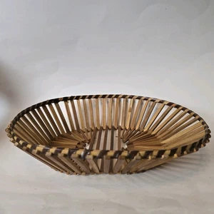 Cesto pane frutta a doghe in legno vintage filo filo rustico metà secolo 10x12" Mcm - Foto 1 di 24