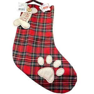 Mud Pie Christmas Stocking Red Plaid Tartan  Dog 19" NWT - Picture 1 of 7