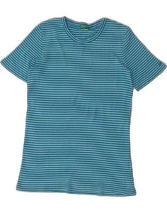 BENETTON Womens T-Shirt Top UK 10 Small Blue Striped Cotton DE31 - Picture 1 of 3