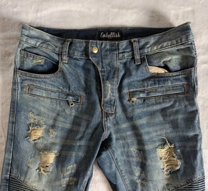 Embellish Jeans Herren Gr. 32 Biker Distressed Denim Medium Wash Punk Grunge - Bild 1 von 13