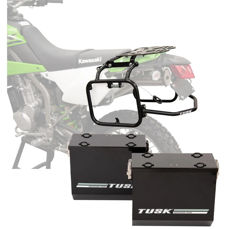 Tusk Aluminum Panniers with Pannier Racks V2 Large Black For Kawasaki KLX300SM Foto 1 de 4