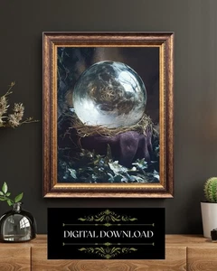 Crystal Ball Pagan Ivy Altar Decor Gothic Mystic Surreal Wall Art Print - Picture 1 of 5