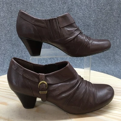 Baretraps 靴子女式 11 米 Rallie 踝靴棕色皮革一脚蹬粗跟 — 第 1/4 张图片