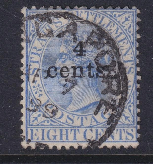 STRAITS SETTLEMENTS, 1898 4 centavos em 8c. Ultramarino, usado. - Imagem 1 de 1