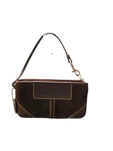 Vtg Coach Classic Suede Leather Wristlet Wallet Purse Brown Stitched - Picture 1 of 8
