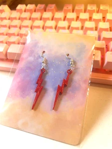 Red Lightning Earrings Fun Festival 80s Rock Party Retro Quirky Gift - Picture 1 of 1