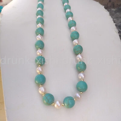 19" AAA+ Round 10mm Turquoise South Sea Natural White Pearl Necklace 14k Gold P - Image 1 of 4