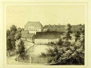 THÜRNHOF KNIGHT'S ESTATE LARGE AREA PLAUEN original tinted litho by blue Heise, Pönicke 1860 - Picture 1 of 4