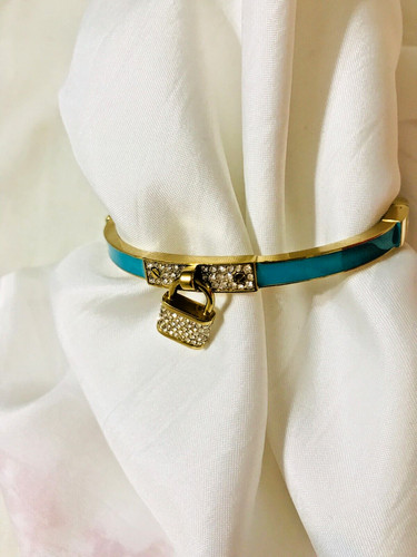 BRACCIALE MICHAEL KORS BRACCIALETTO COLORE TURCHESE CERNIERA PAVÈ CRISTALLO LUCCHETTO CHARM