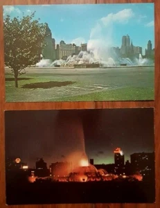 2 postales antiguas Buckingham Fountain by Night Day Grant Park Chicago sin publicar - Imagen 1 de 6